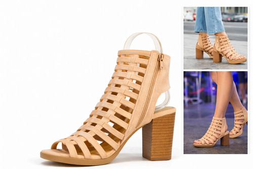 Beige cage heels sandals - beige,