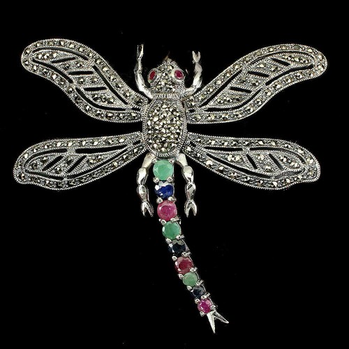 Silver brooch marcasite - silver,
