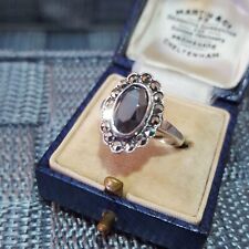 Art Deco 925 Sterling Silver Ring, Hematite and Marcasite Gems, Size O US 7.25 
