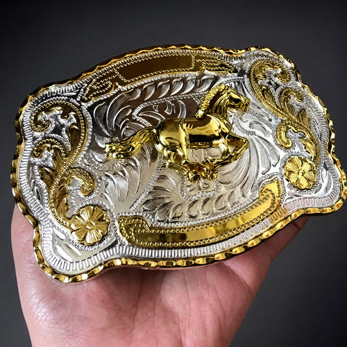 Gold horse belt buckle mens - horse,