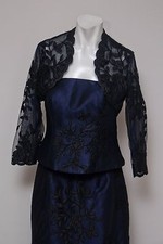 SKINZ STUNNING WOMEN'S NAVY EVENING LONG SKIRT & TOP WITH LACE SHRUG- SIZE 4