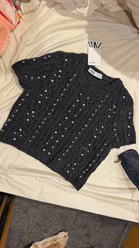 Zara women grey crew neck - crew,