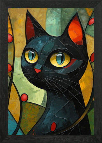 Cat cubist colors - colors, framed