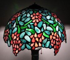 Antique Vintage Handel Unique Style 14" Leaded Wisteria Dome Lamp Shade & Rest