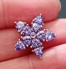 Stimulated Tanzanite (Tri) Floral Pendant In Platinum Overlay Sterling Silver