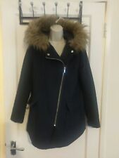 New Look Navy Blue  Teddy Bear Coat Size 10 Faux Fur Hood #V