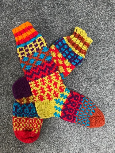 Hand knitted mismatched wool - hand,