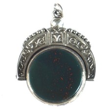 A Fully Hallmarked Sterling Silver Bloodstone & Carnelian Spinning Watch Fob