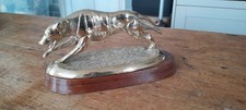 A Brass Figure of A Racing Greyhound On Wooden Base...vintage 1960s Rare Find VG