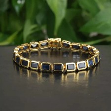 15Ct Emerald Simulated Sapphire 7.5" Women Tennis Bracelet 14kYellow Gold Plated