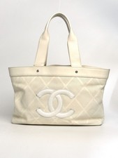 Chanel Cream White CC Logo Leather Tote Shoulder Bag