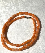 genuine carved CORAL beads necklace 15.5" long / tulip beads graduated