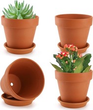 Suwimut 4 Pack 15×14cm / 6×5.7inch Terracotta Plant Pots with Saucer, Large T