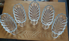 Five Vintage Glass  Banana Split Dishes - Leaf Shaped - Heavy