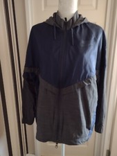 LADIES NIKE HOODED SHORT RAIN JACKET.  NAVY & GREY.  SIZE XL (14-16) EXC.COND.