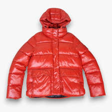 Michael Kors Puffer Jacket Coat Medium M Womens Red Full Zip Hooded Lightweight