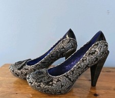 Poetic Licence Ladies Black & Silver High Heeled Shoes Size UK 4/37  Wide Fit