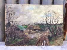 VINTAGE OIL PAINTING OF A FARM / AGRICULTURAL LANDSCAPE, SIGNED E.PEARCE