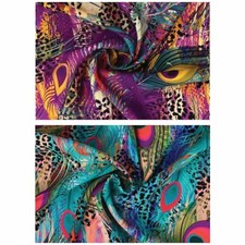 PEACOCK FEATHERS PRINT VISCOSE POPLIN DRESSMAKING FABRIC * TWO COLOURS * 146c...