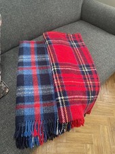 2 Vintage Tartan Picnic Throw Red Blue Old Blankets