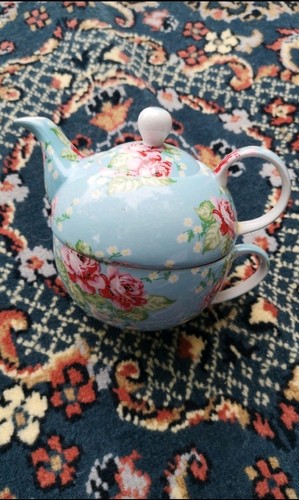New blue pink rose floral - new,