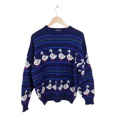 Lakeland Blue Fair Isle Duck Jumper Vintage Cottage Core Size Large
