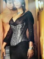 Vollers Corset HOFF Black/Silver Brocade Back Lace Up Front Steel Busk