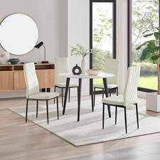 Koko 100cm Round Dining Table & 4 Velvet Milan Dining Chairs Black Leg Modern