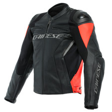 Dainese Racing 4 Black/Fluo-Red Sports Touring Urban Leather Motorcycle Jacket