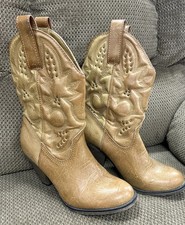 Mia Boots Womens 8M Laredo Western Cowgirl Brown Faux Leather Heels Line Dancing