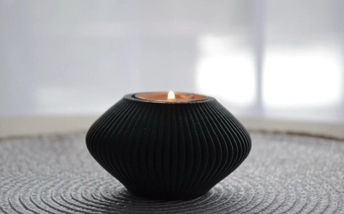 Modern ribbed black tea light - modern,