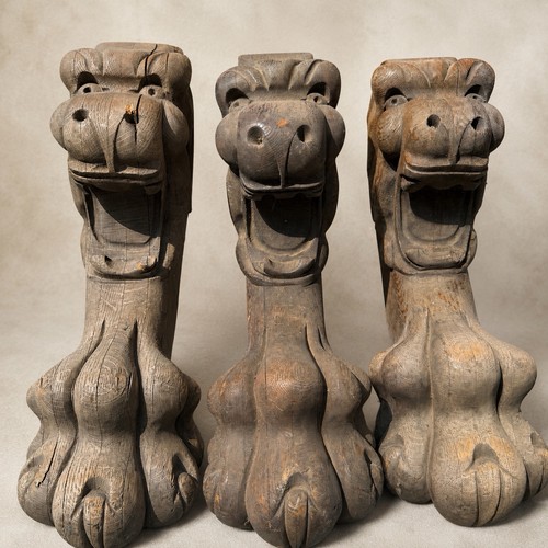 Antique carved wood lion - antique,