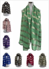 Women Lady Metallic Rose Gold Foil Chain Lines Print Scarf Glitter Scarf Wrap