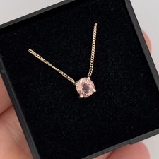 9ct Yellow Gold Pink Tourmaline Solitaire Necklace 16" Chain Hallmarked