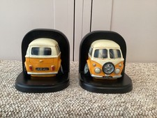  Novelty Book Ends Camper van in  Yellow + Cream Set On Wood