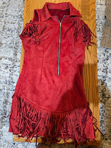 Women red suede fringe - red,