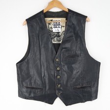 Vintage Black Leather Waistcoat Gilet Vest Size L (T9560)