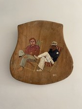 Unique Fred Yates Oil Painting, Cornish Naive Style, Two Men In Deck Chairs