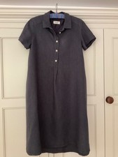 VGC Fabulous Toast LINEN DRESS in Grey Navy Ticking Stripe Size 12