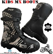 Kids Black & White Leather Off - Road Motorbike/Motocross MX Shoes Sports Boots