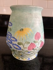 Radford Vintage Ceramic Handpainted Vase Turquoise Base & Pretty Floral Design