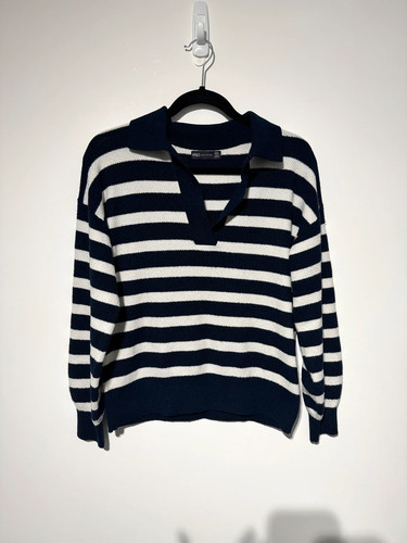 Navy white striped knit - navy,