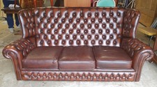 BROWN LEATHER CHESTERFIELD WING BACK 3 SEATER SOFA            DELIVERY AVAILABLE