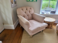 Loaf truffle button back arm chair - pink pantry linen