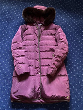 Warm Padded Joules Down Coat Plum Jacket Parka Size 12 Fur Trim Hood Excellent