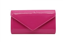 New Ladies Glossy Patent Faux Leather Clutch Bag Evening Wedding Plain Bridal