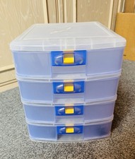 Blue & Clear Plastic Storage Tower 4 x Drawers - Exc Condition