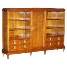FRENCH LEON JALLOT ART NOUVEAU BURR WALNUT BOOKCASE CHEST OF DRAWERS PART SUITE