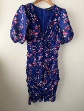 PLT Dress Size 8 Blue Floral Corset Ruched Bodycon Mini Short Sleeve Occasion