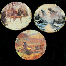 Franklin Mint Wildlife Collector Plates Set x3 – Fine Porcelain, 1990s Art